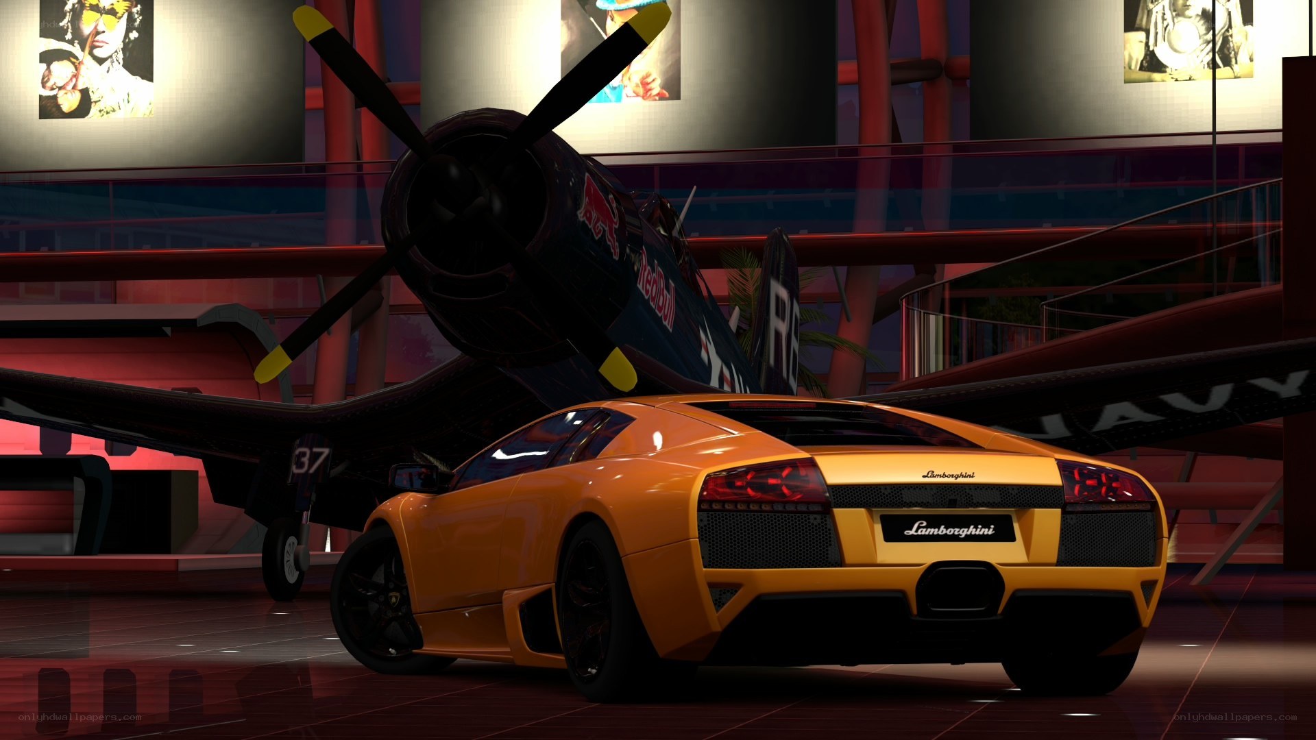 Lamborghini and plane in museum