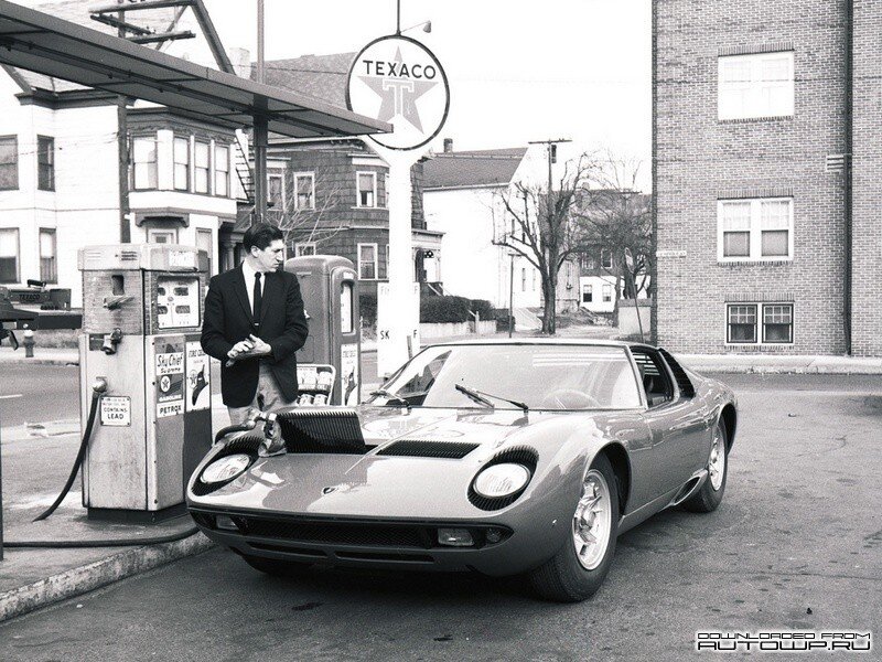 Lamborghini at a gas station