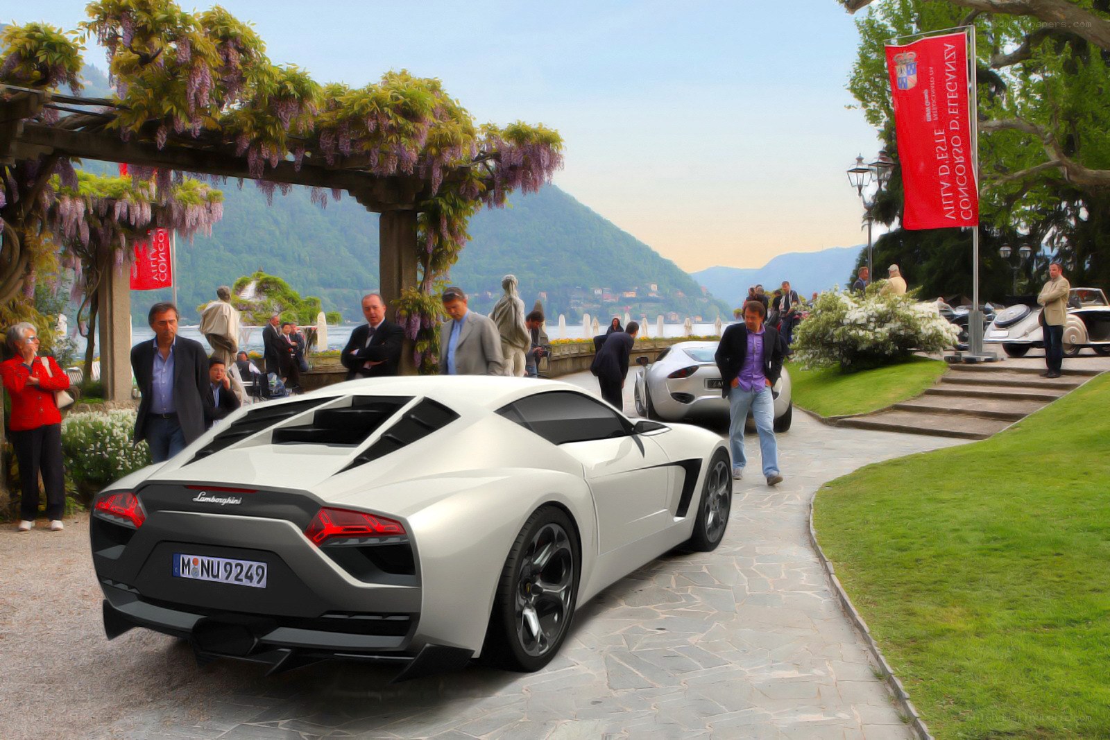 Lamborghini at a lakeside event
