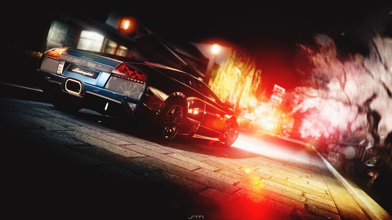Lamborghini at night on city street