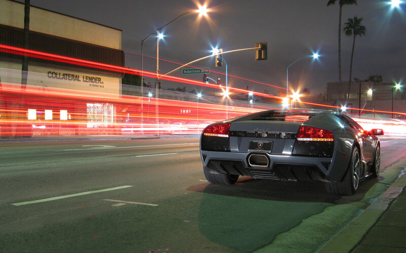 Lamborghini at night on city street