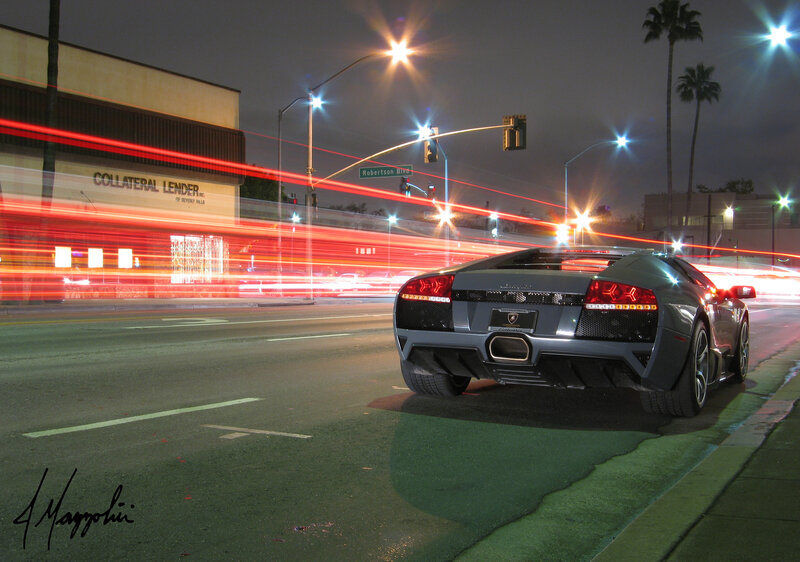 Lamborghini at night on city street