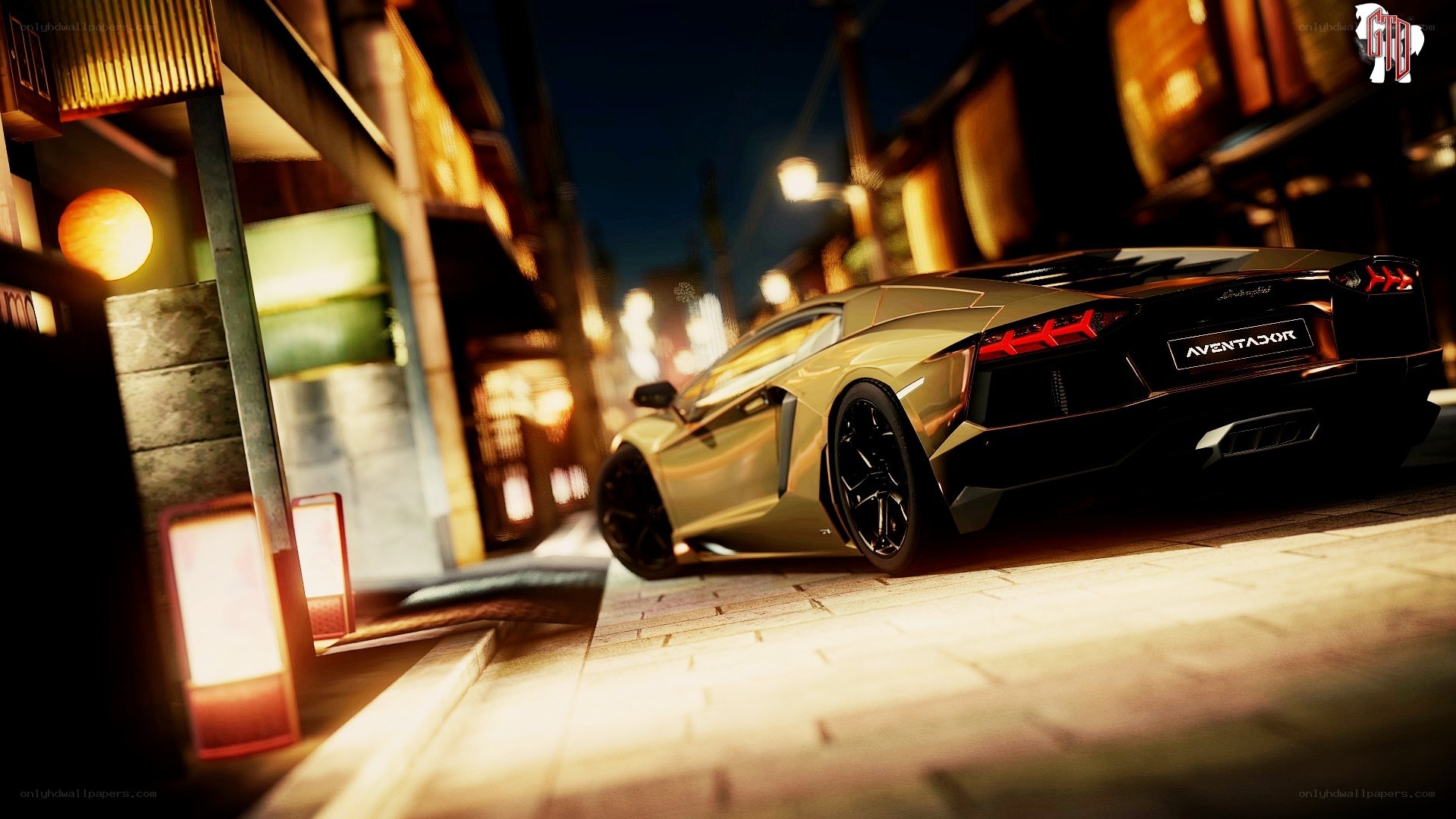 Lamborghini Aventador at night