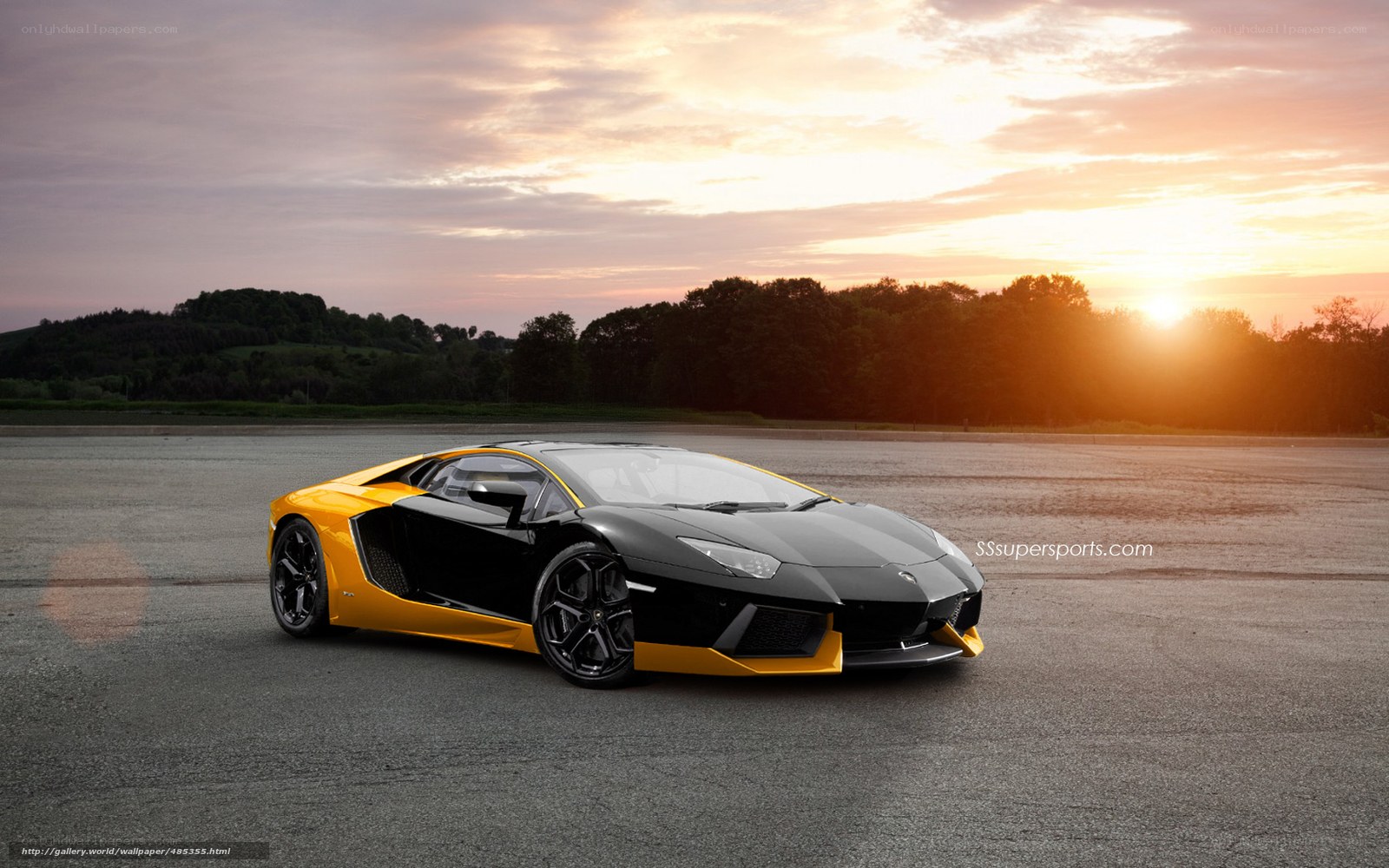 Lamborghini Aventador at sunset
