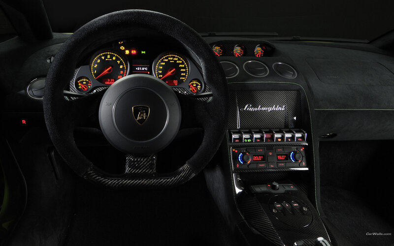 Lamborghini Car Interior — Black, Dark, Photograph, Steering Wheel, Dashboard