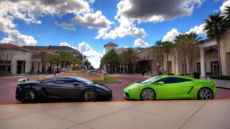 Lamborghini cars at a shopping center