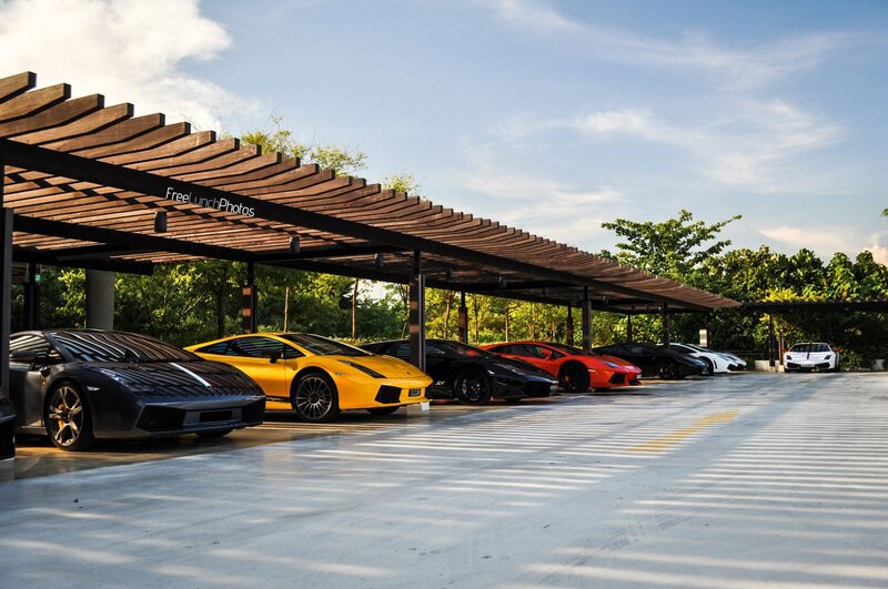 Lamborghini cars in a parking lot