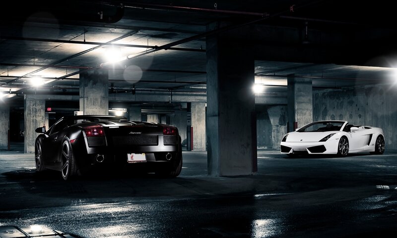 Lamborghini cars in parking garage