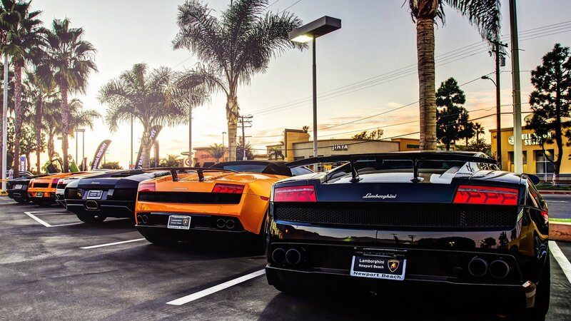 Lamborghini Cars in Parking Lot — Black, Dramatic