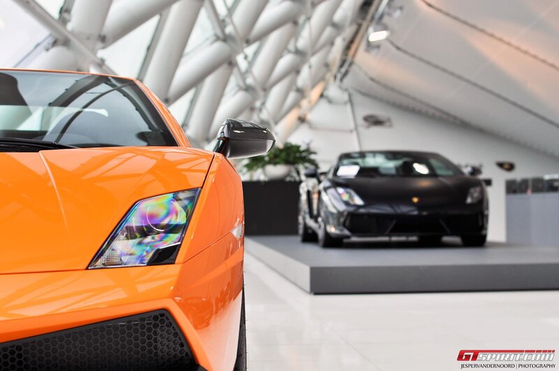 Lamborghini cars in showroom