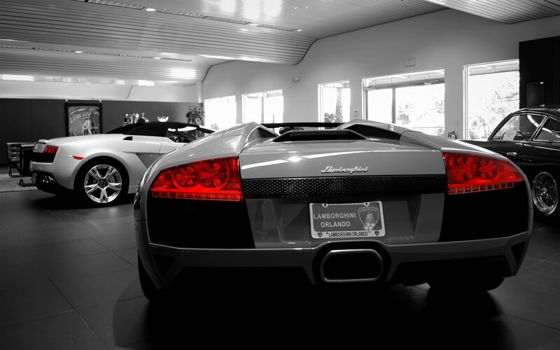 Lamborghini cars in showroom