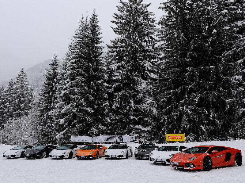 Lamborghini Cars in Snow — White
