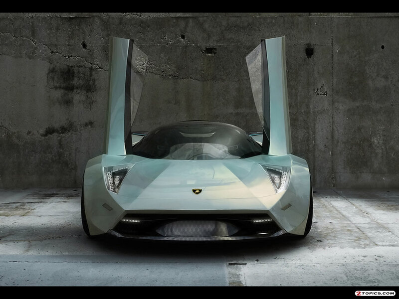 Lamborghini Concept Car — Gray, Dramatic, 3d Render, Concrete Wall
