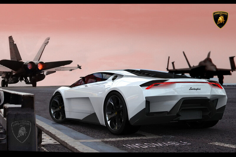 Lamborghini concept car on aircraft carrier