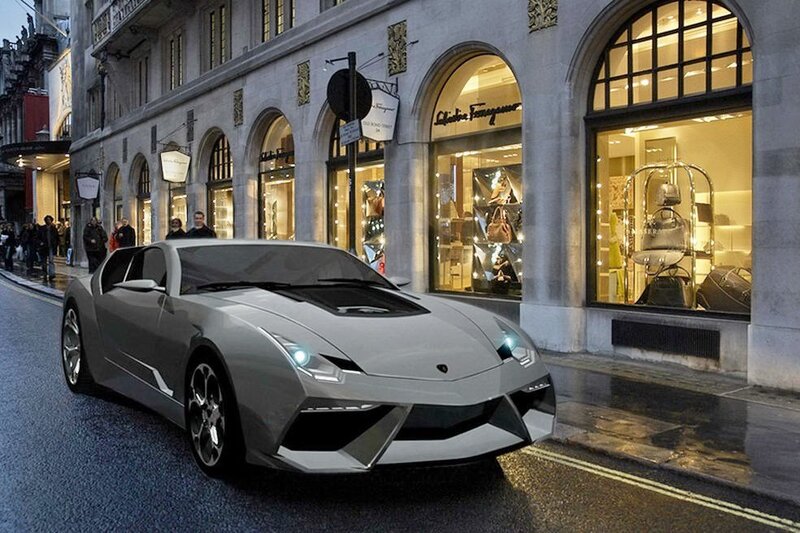 Lamborghini concept car on city street
