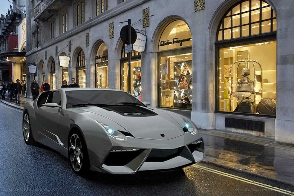 Lamborghini concept car on city street