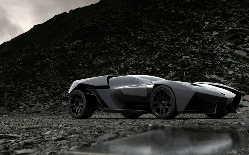 Lamborghini concept car on rocky terrain