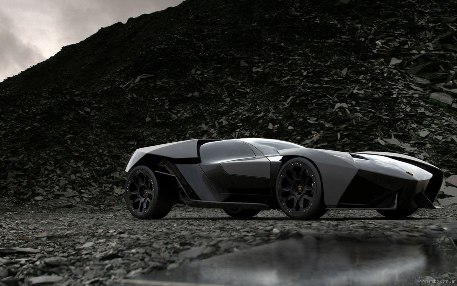 Lamborghini concept car on rocky terrain
