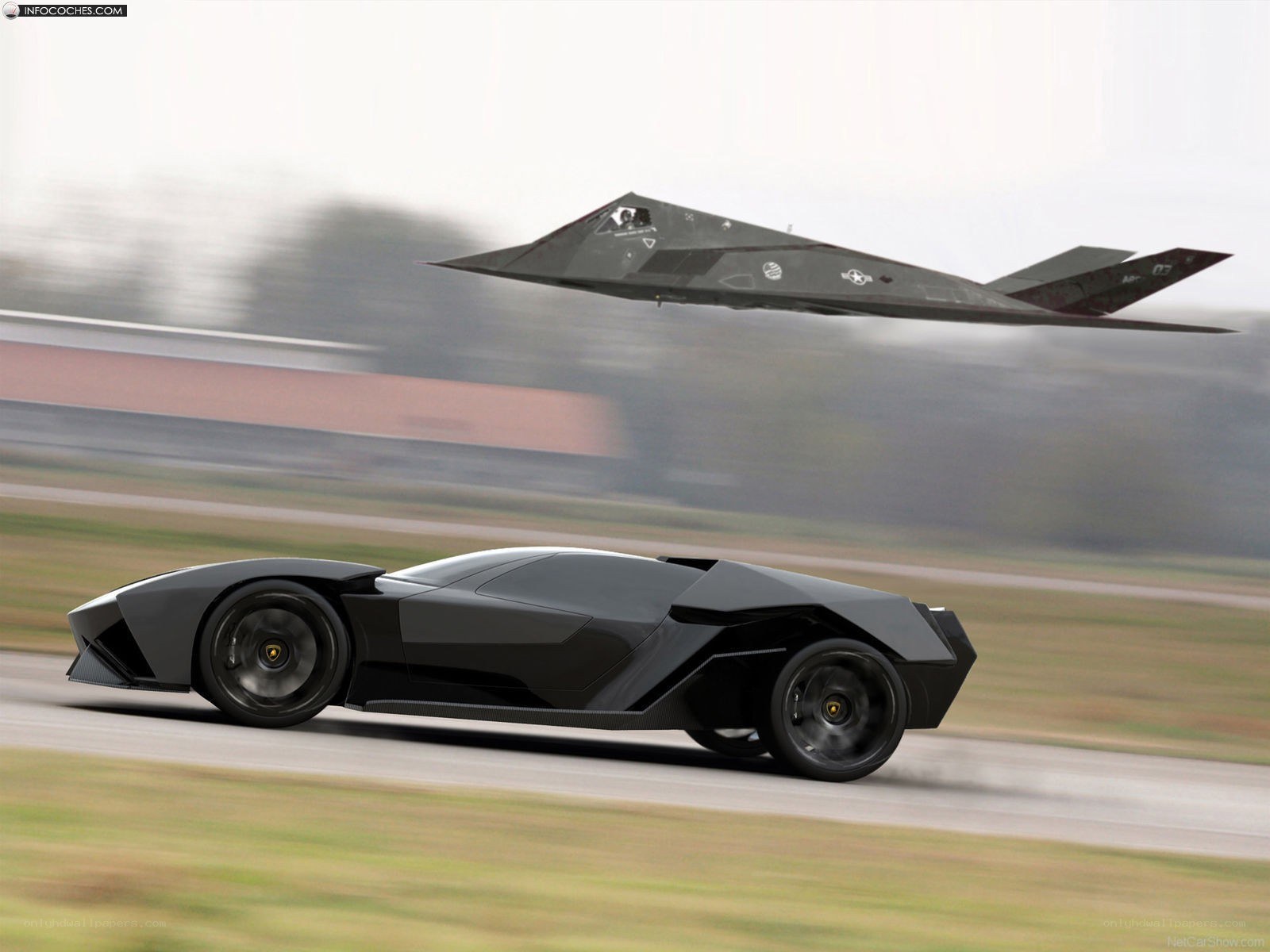Lamborghini concept car with stealth jet