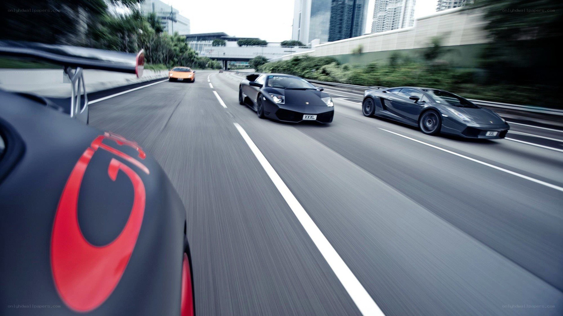 Lamborghini convoy on highway