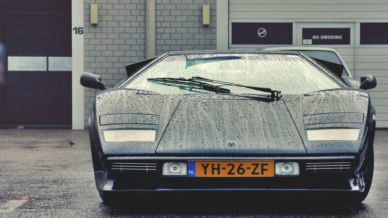 Lamborghini Countach in rain
