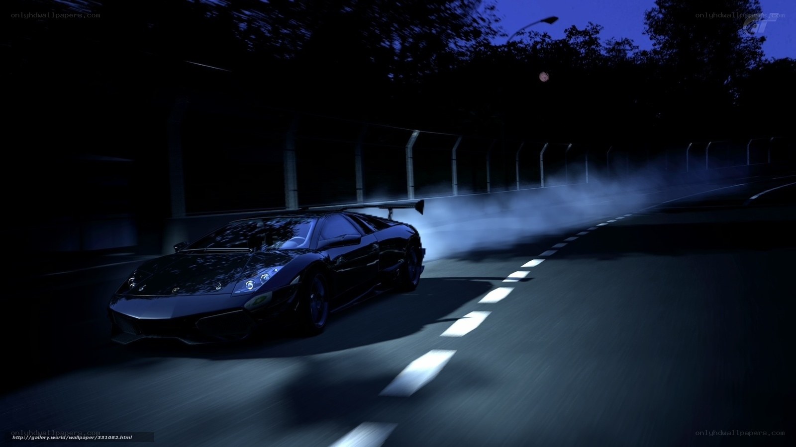 Lamborghini drifts at night