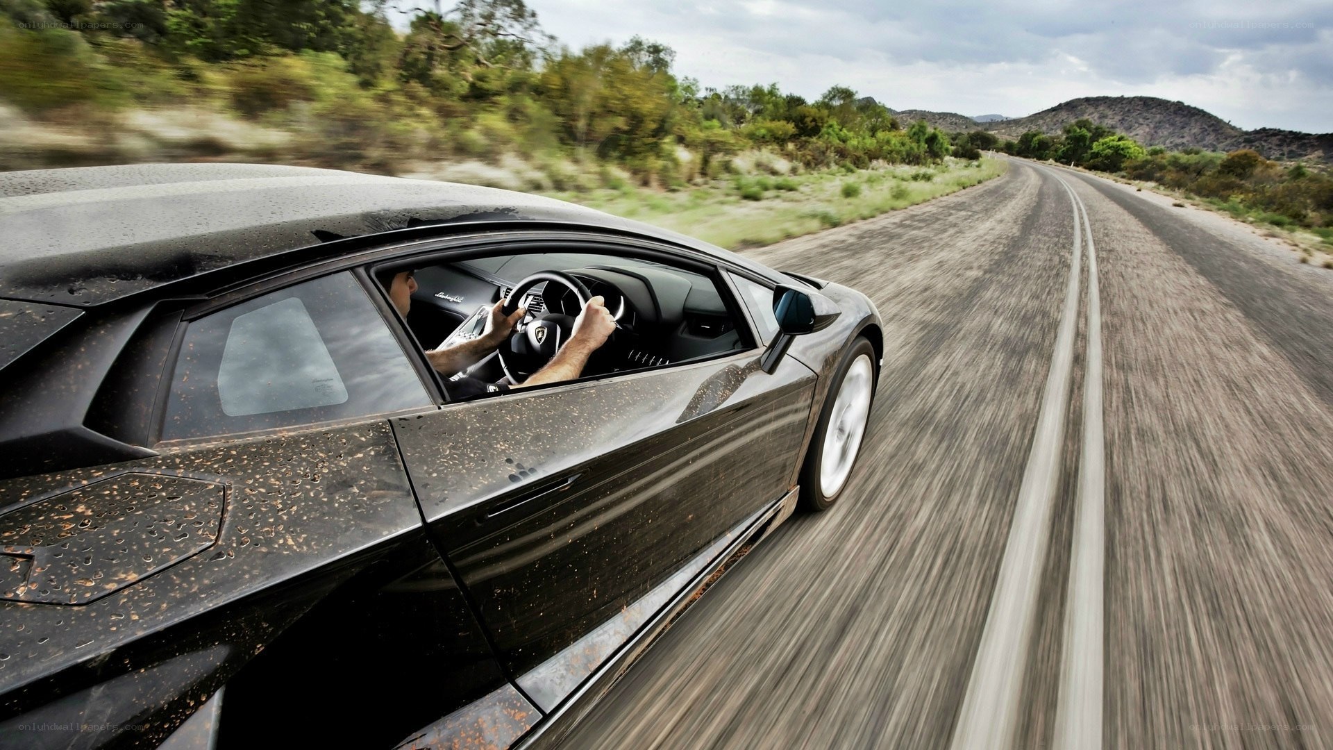 Lamborghini driving on a road