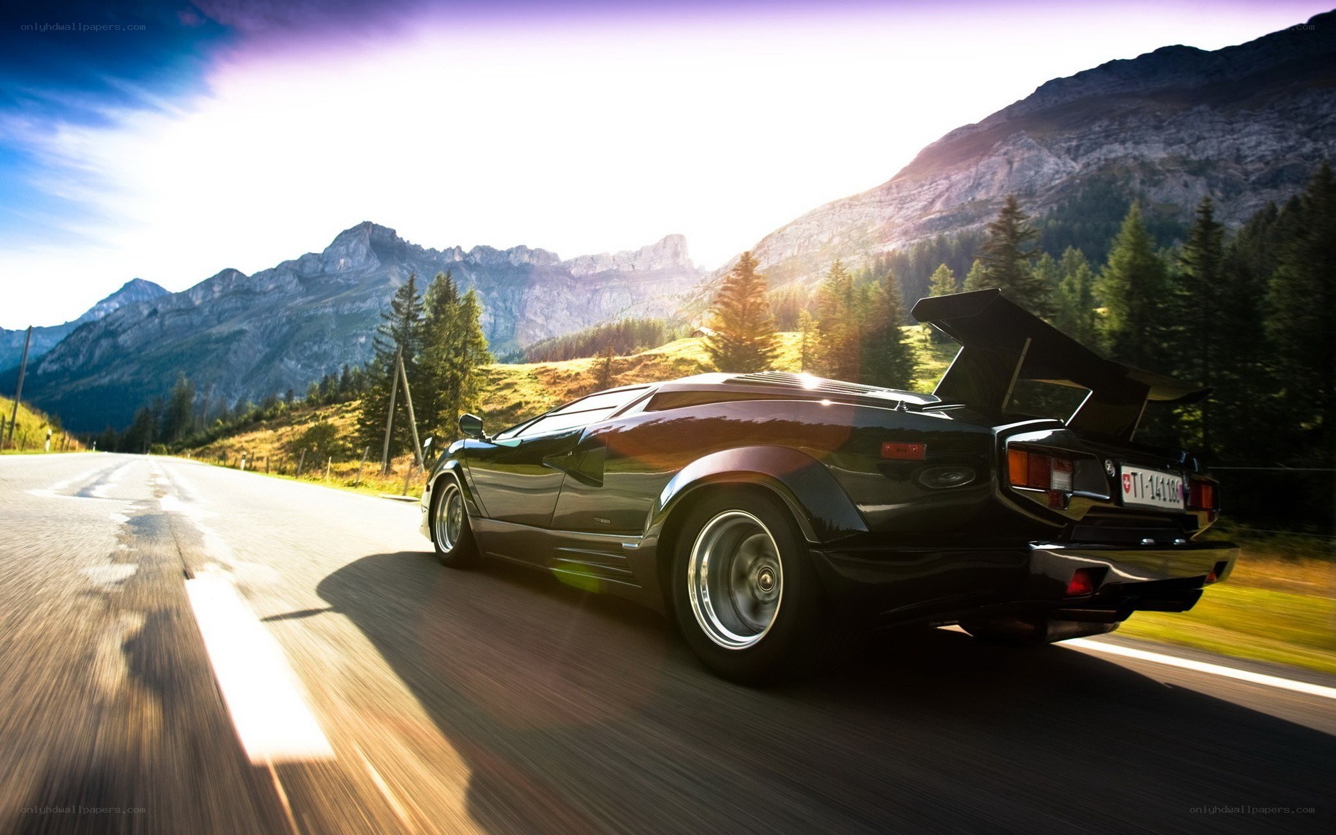 Lamborghini driving on mountain road