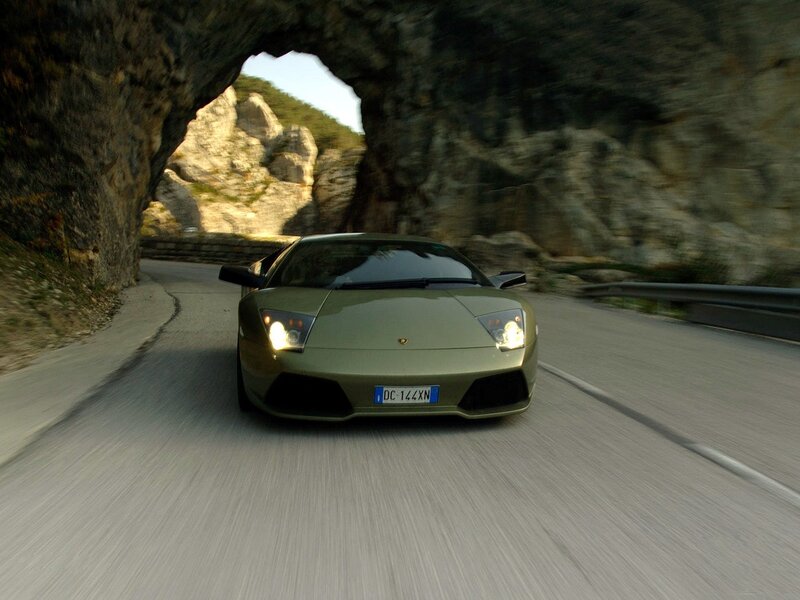Lamborghini driving through tunnel