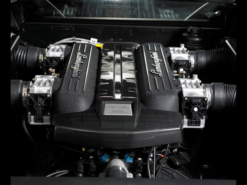 Lamborghini Engine — Black, Dramatic, Photograph, Carbon Fiber, Engine Cover, Air Intake