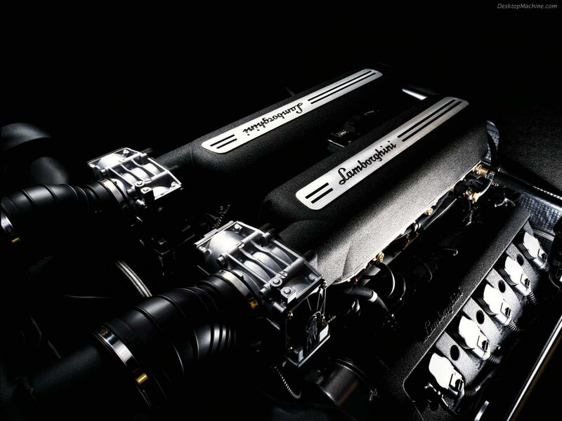 Lamborghini Engine — Black, Dramatic, Photograph, Engine Cover, Air Intake, Carbon Fiber, Silver