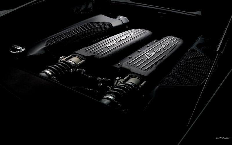 Lamborghini Engine — Black, Dramatic, Photograph, Engine Cover, Air Intake, Hoses