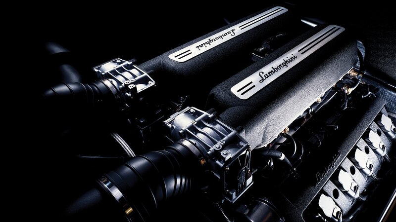 Lamborghini Engine — Black, Dramatic, Photograph, Engine Cover, Air Intake, Spark Plug Wires
