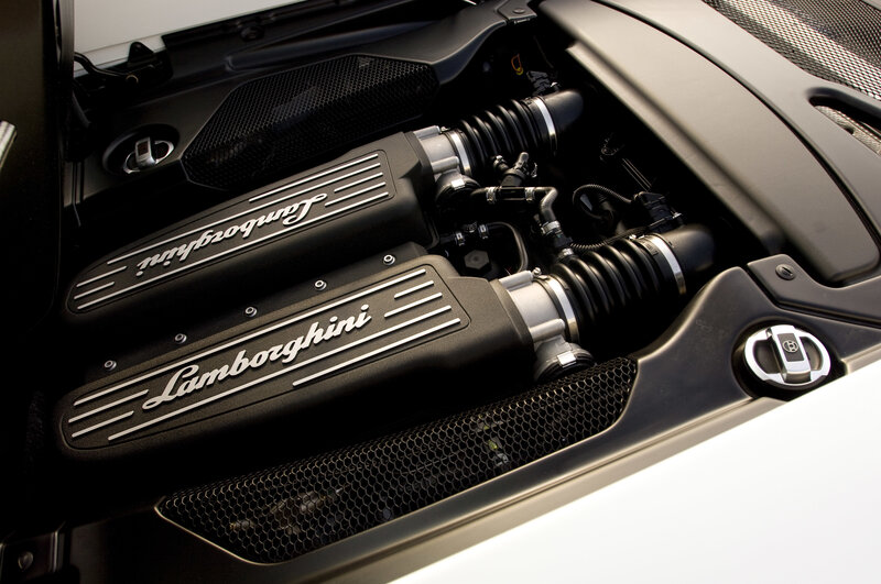 Lamborghini Engine — Black, Dramatic, Photograph, Engine Cover, Air Intake