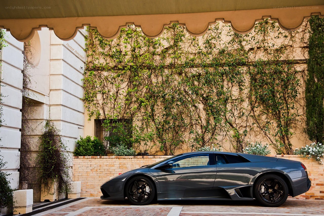 Lamborghini in a courtyard