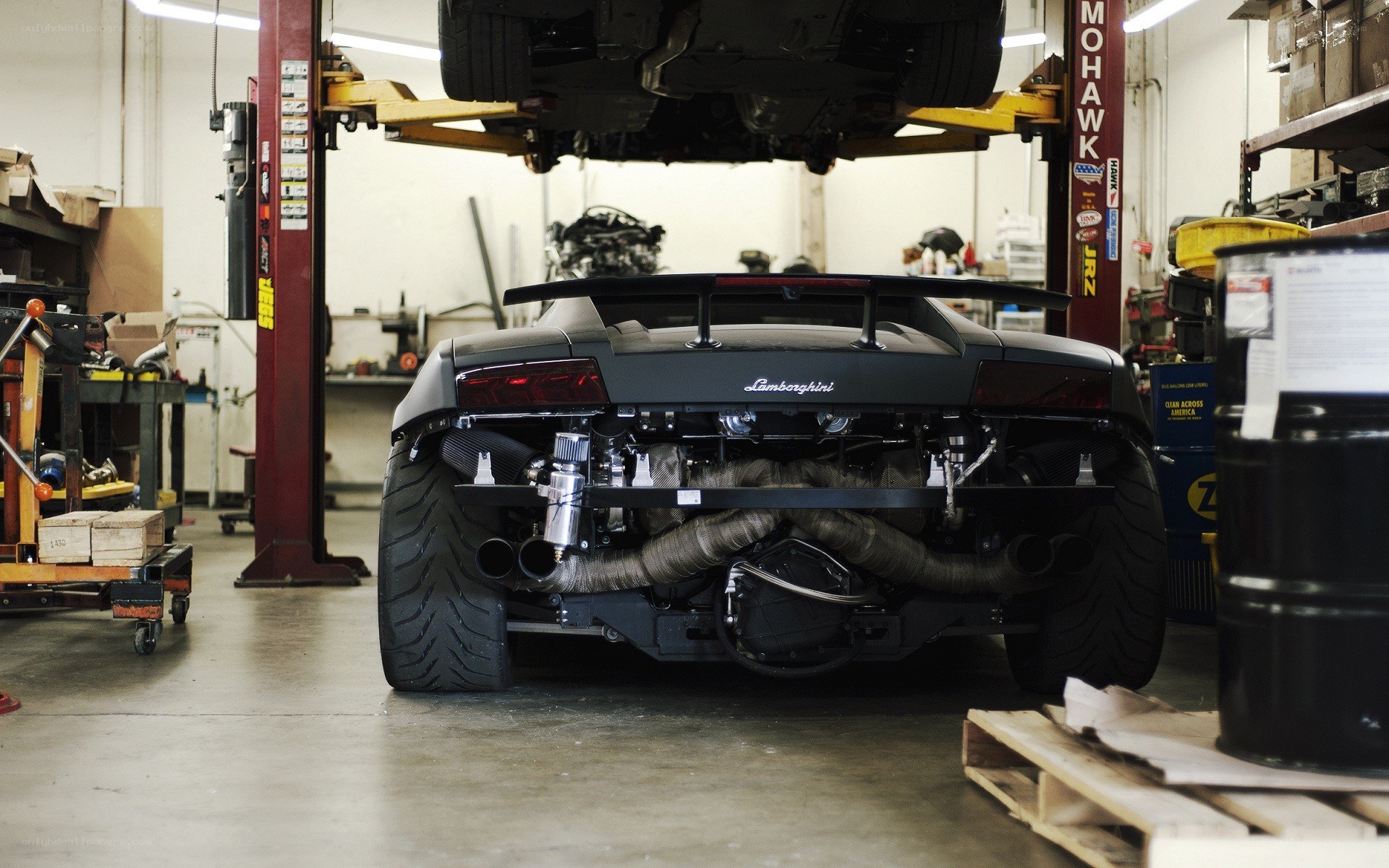 Lamborghini in a garage