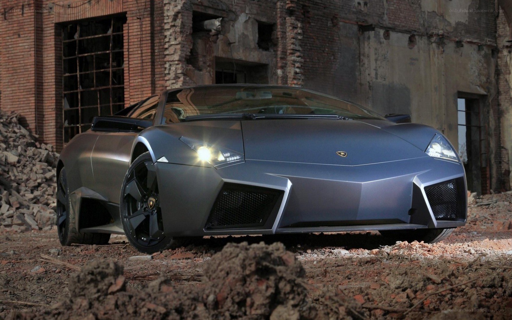 Lamborghini in a ruined building