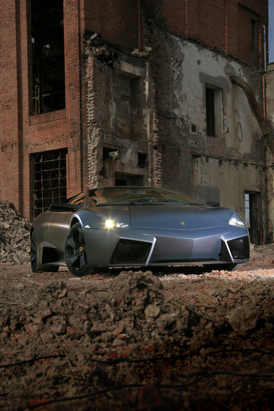 Lamborghini in a ruined building