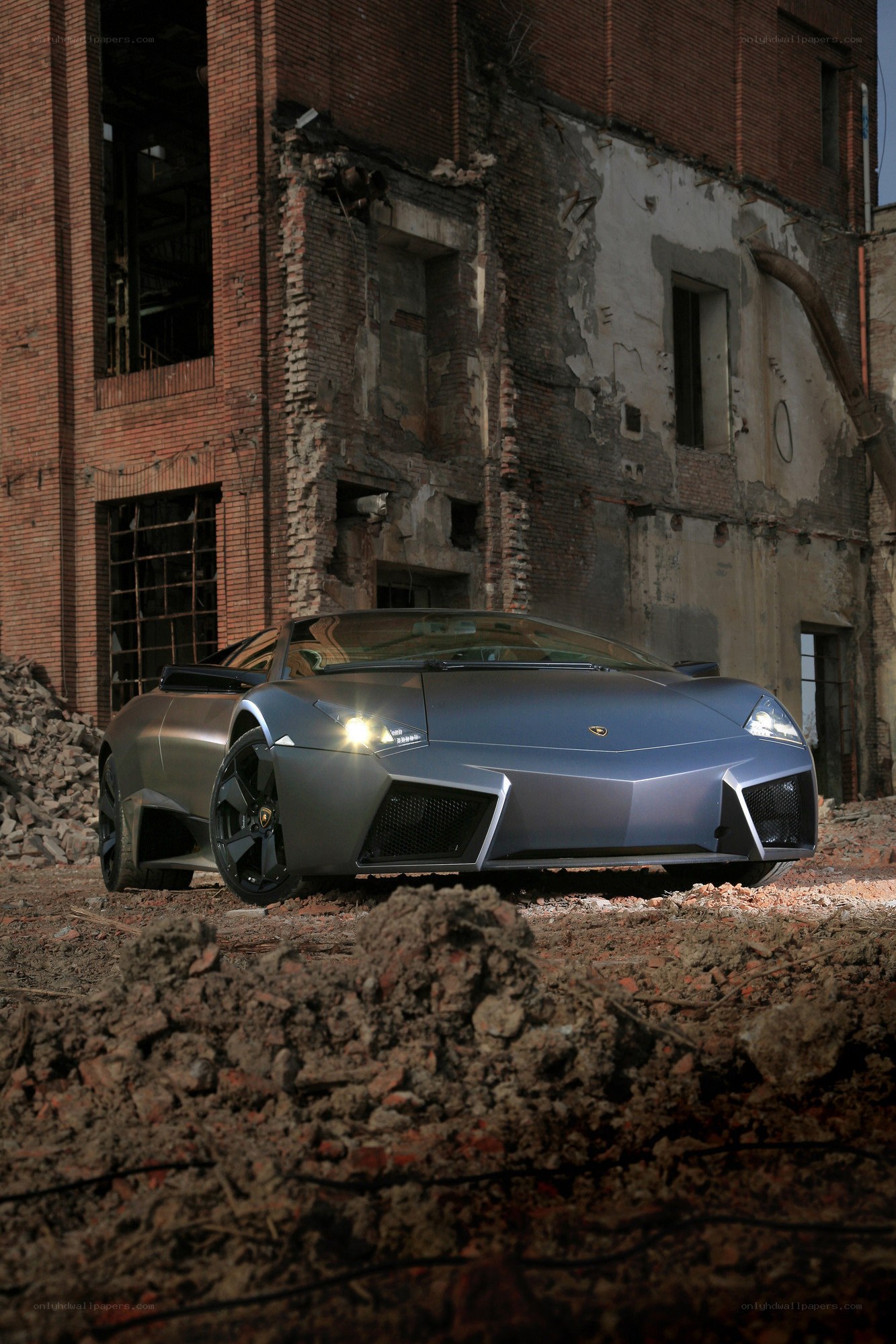 Lamborghini in a ruined building