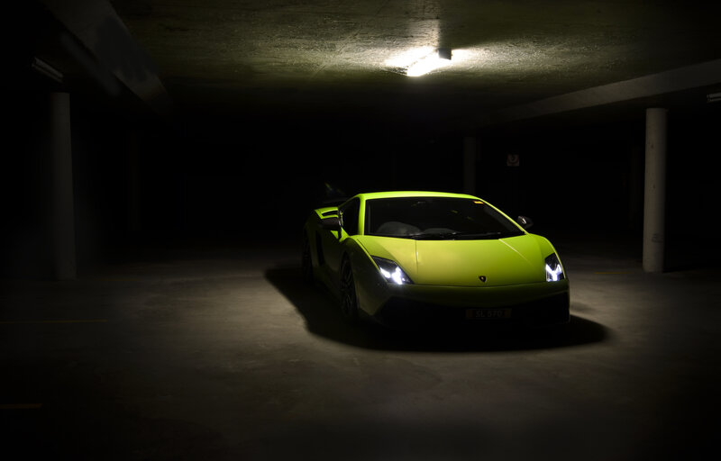 Lamborghini in dark garage