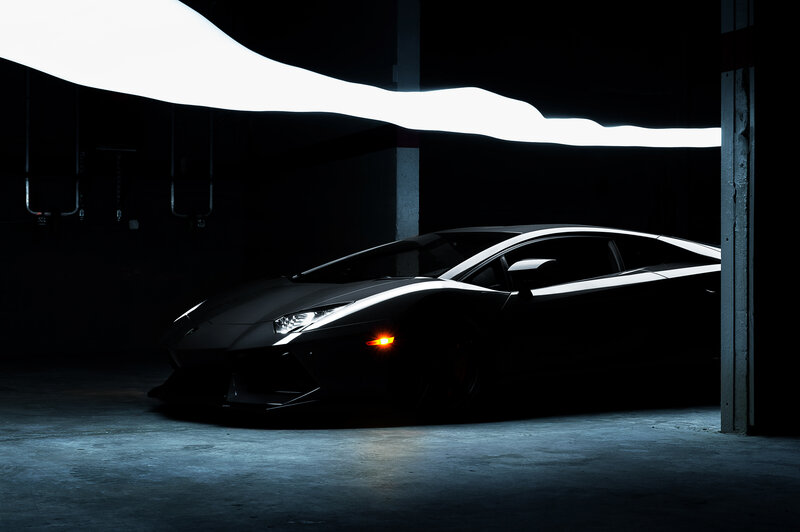 Lamborghini in dark garage