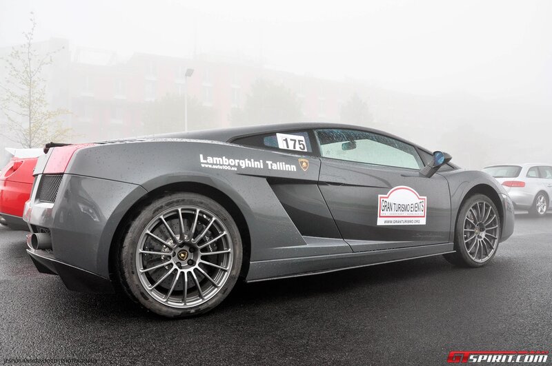 Lamborghini in foggy parking lot
