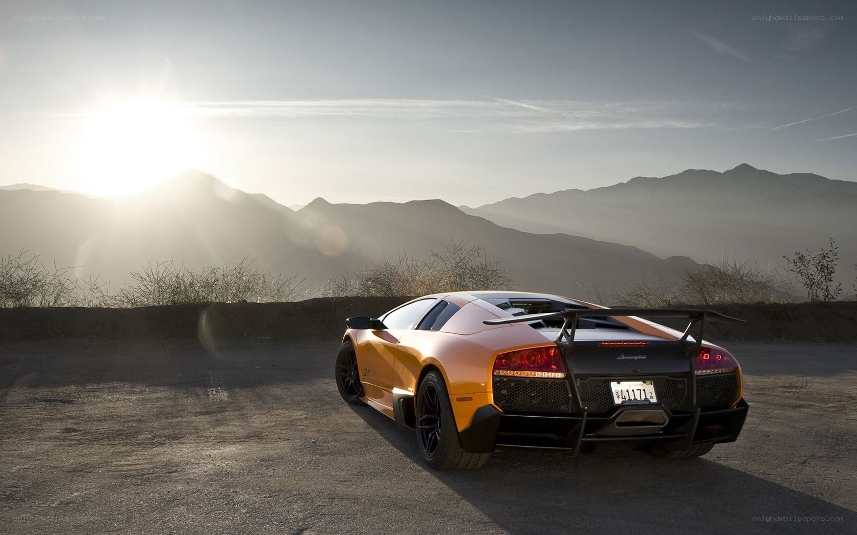 Lamborghini in mountain sunset