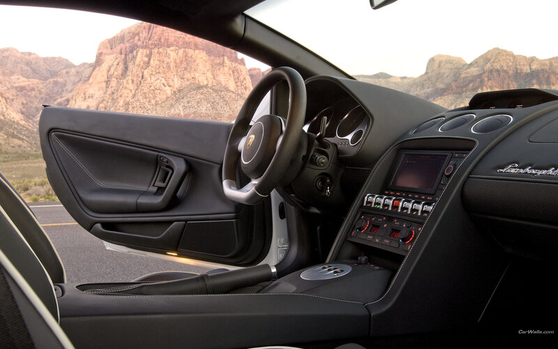 Lamborghini interior with mountains