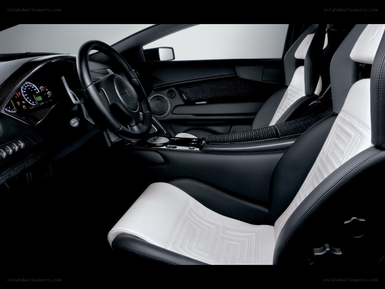 Lamborghini interior with white seats