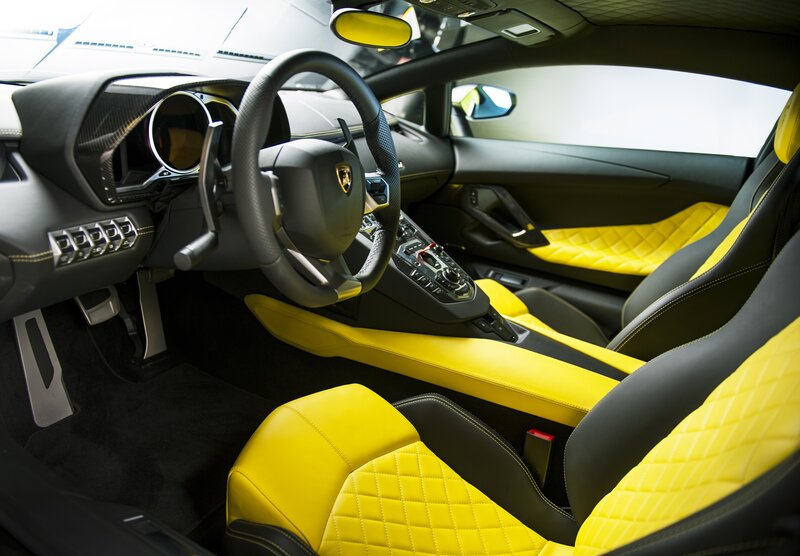 Lamborghini interior with yellow seats