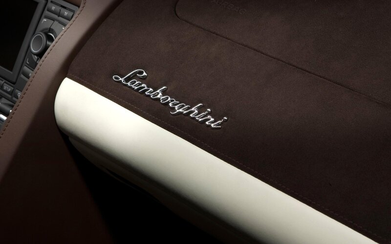 Lamborghini Logo on Car Interior — Brown, Luxurious