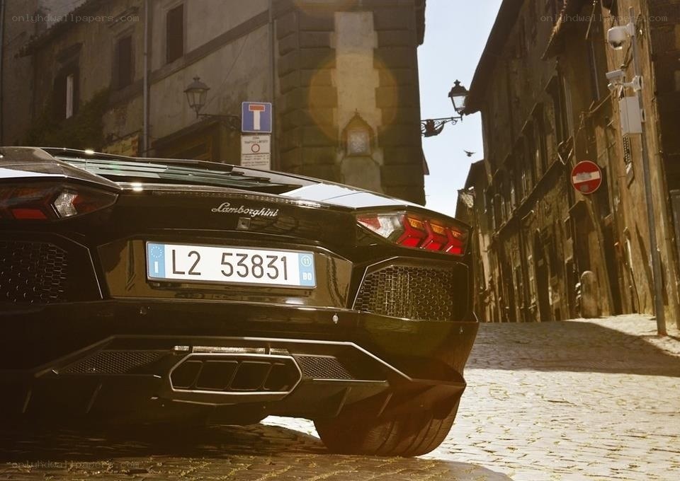 Lamborghini on a cobblestone street