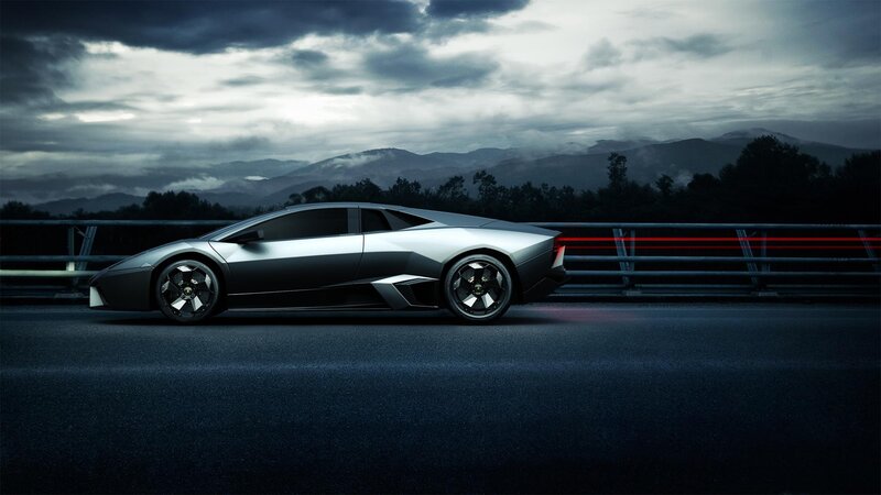 Lamborghini on a dark road