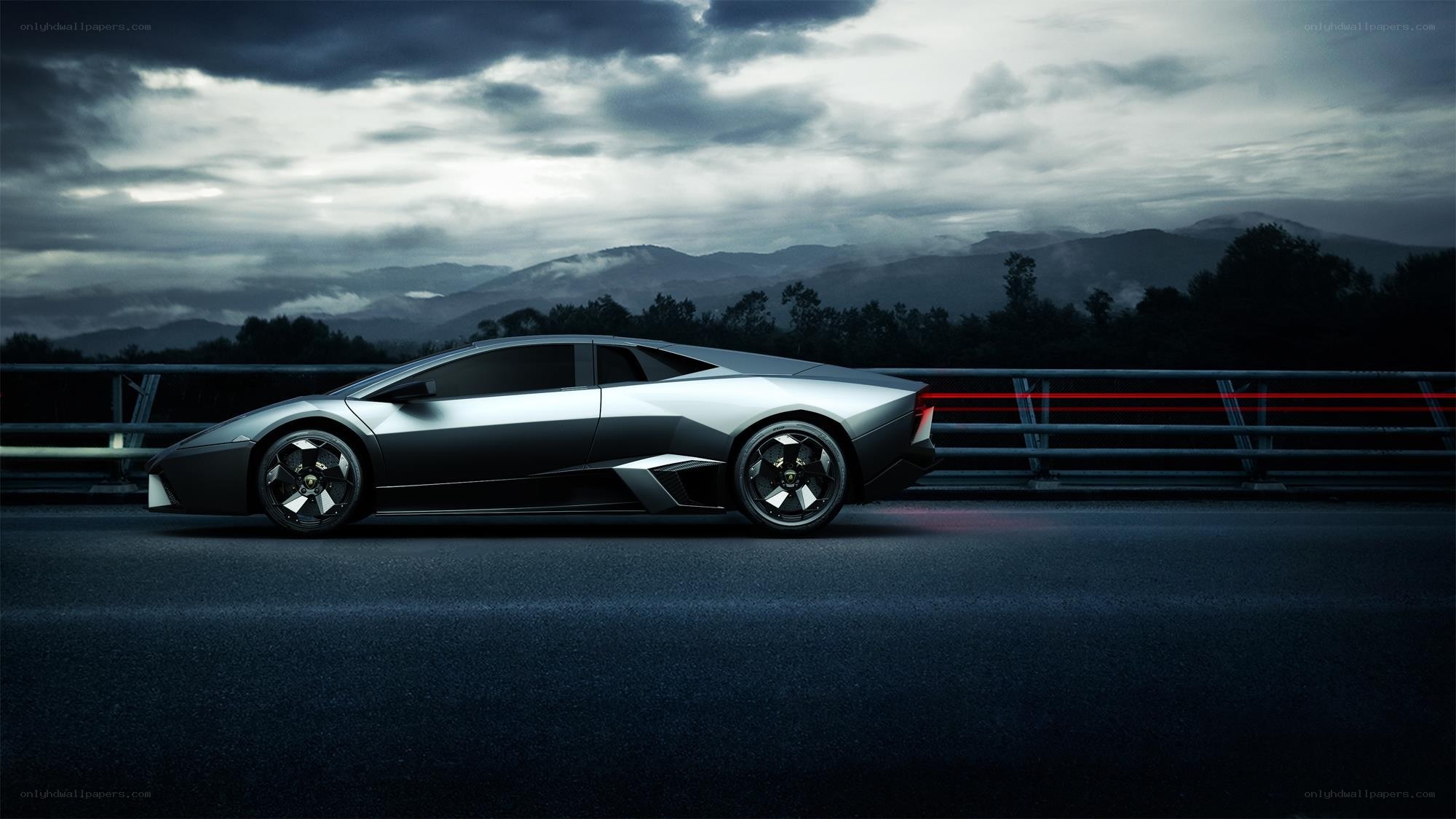 Lamborghini on a dark road